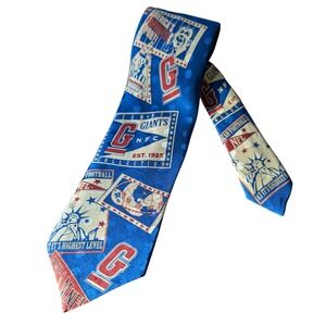 VTG 1992 New York Giants NFL Silk‎ Necktie Blue Polka Dot Est 1925 Collection